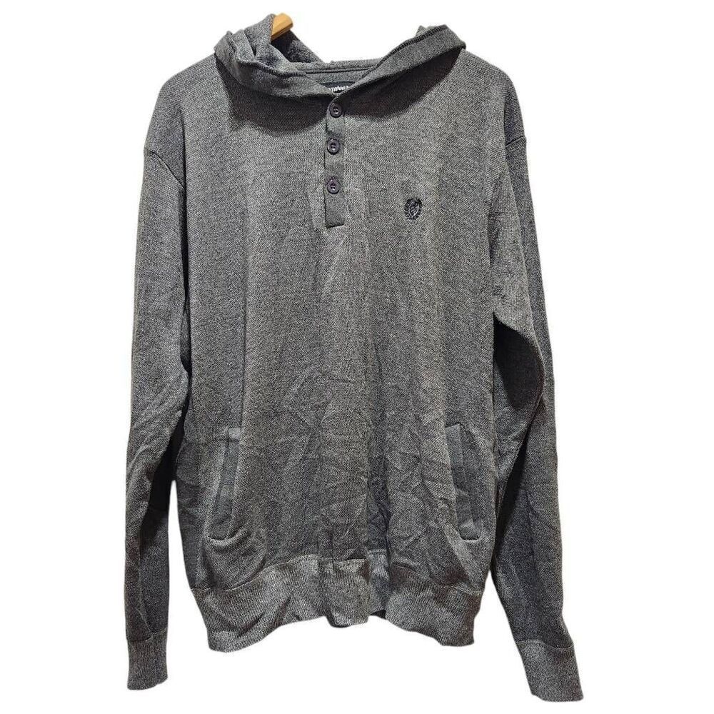 Rocawear hooded quarter button long sleeve pockets elbow patches gray Large